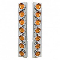 Stainless Steel Front Air Cleaner Bracket w 14 X 9 Amber LED 2" Beehive Lights & Visors For Kenworth - Amber LEDs (Amber or Clear Lens)