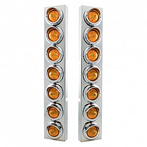Stainless Steel Front Air Cleaner Bracket w 14 X 9 Amber LED 2" Beehive Lights & Visors For Kenworth - Amber LEDs (Amber or Clear Lens)