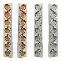 Stainless Steel Front Air Cleaner Bracket w 14 X 9 Amber LED 2" Beehive Lights & Visors For Kenworth - Amber LEDs (Amber or Clear Lens)