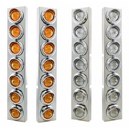 Stainless Steel Front Air Cleaner Bracket w 14 X 9 Amber LED 2" Beehive Lights & Visors For Kenworth - Amber LEDs (Amber or Clear Lens)