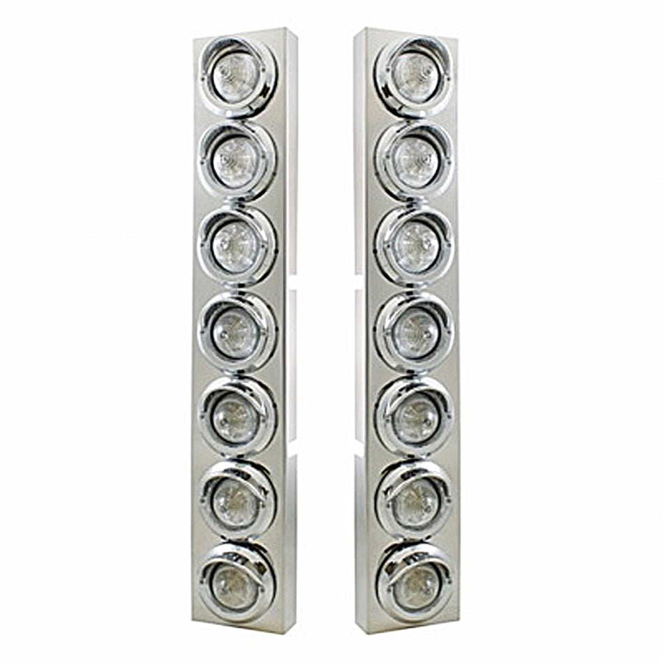 Stainless Steel Front Air Cleaner Bracket w 14 X 9 Amber LED 2" Beehive Lights & Visors For Kenworth - Amber LEDs (Amber or Clear Lens)