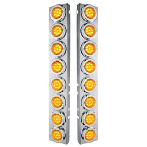Stainless Steel Front Air Cleaner Bracket With 16 X 9 LED 2" Lights & Bezels For Peterbilt - Amber LEDs (Amber or Clear Lens)