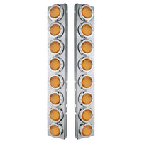 Stainless Steel Front Air Cleaner Bracket With 16 X 9 LED 2" Lights & Bezels For Peterbilt - Amber LEDs (Amber or Clear Lens)