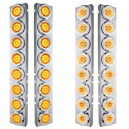 Stainless Steel Front Air Cleaner Bracket With 16 X 9 LED 2" Lights & Bezels For Peterbilt - Amber LEDs (Amber or Clear Lens)