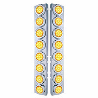 Stainless Steel Front Air Cleaner Bracket With 16 X 9 LED 2" Reflector Lights & Bezels For Peterbilt - Amber LEDs (Amber or Clear Lens)