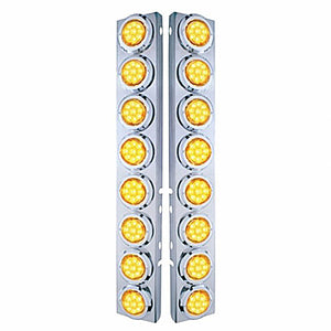 Stainless Steel Front Air Cleaner Bracket With 16 X 9 LED 2" Reflector Lights & Bezels For Peterbilt - Amber LEDs (Amber or Clear Lens)