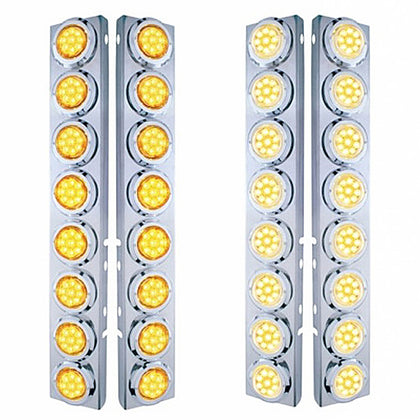 Stainless Steel Front Air Cleaner Bracket With 16 X 9 LED 2" Reflector Lights & Bezels For Peterbilt - Amber LEDs (Amber or Clear Lens)