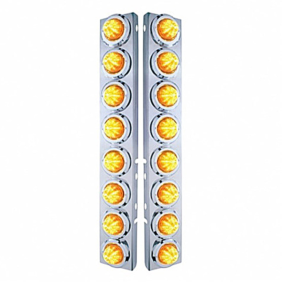 Stainless Steel Front Air Cleaner Bracket With 16 X 9 LED 2" Beehive Lights & Bezels For Peterbilt - Amber LED (Amber or Clear Lens)