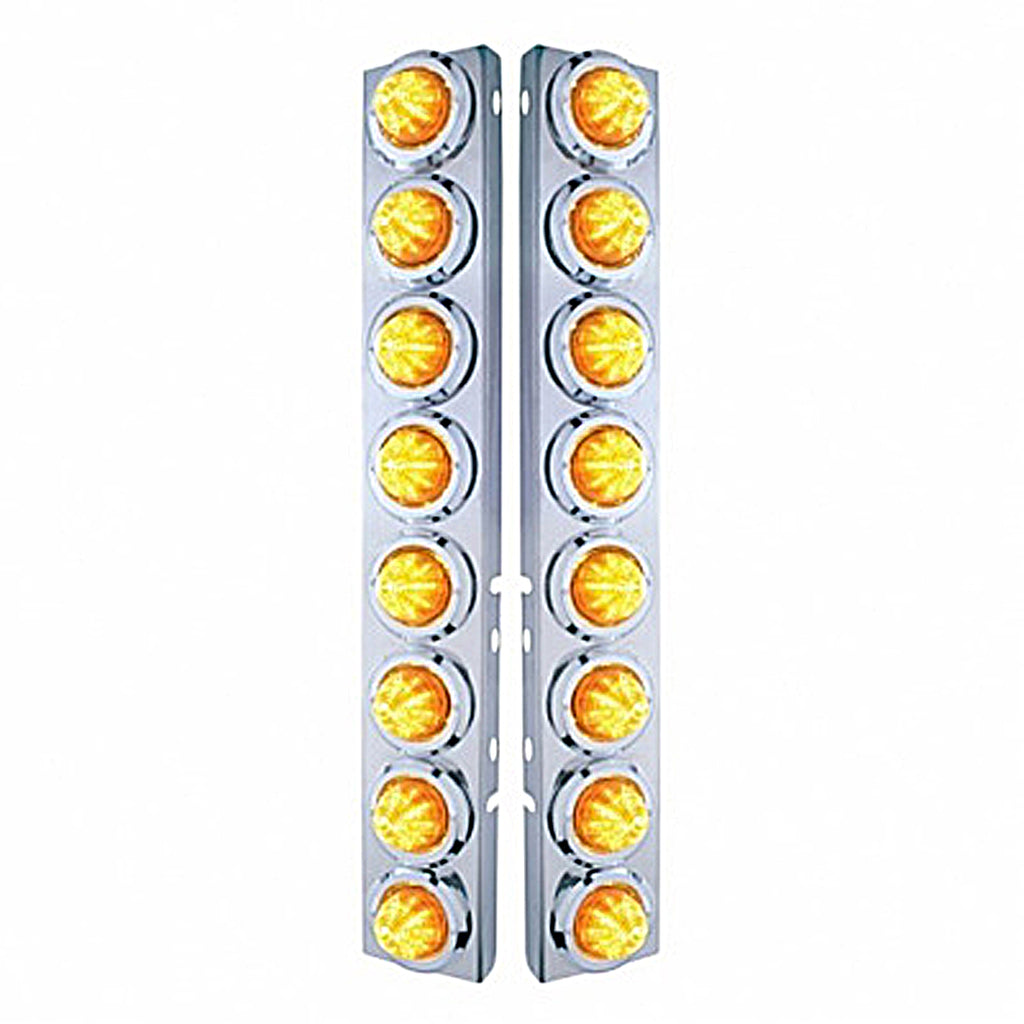 Stainless Steel Front Air Cleaner Bracket With 16 X 9 LED 2" Beehive Lights & Bezels For Peterbilt - Amber LED (Amber or Clear Lens)