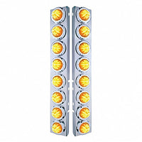 Stainless Steel Front Air Cleaner Bracket With 16 X 9 LED 2" Beehive Lights & Bezels For Peterbilt - Amber LED (Amber or Clear Lens)