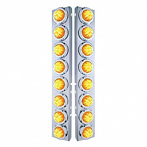 Stainless Steel Front Air Cleaner Bracket With 16 X 9 LED 2" Beehive Lights & Bezels For Peterbilt - Amber LED (Amber or Clear Lens)