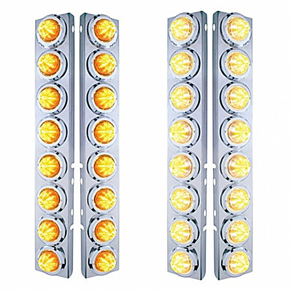 Stainless Steel Front Air Cleaner Bracket With 16 X 9 LED 2" Beehive Lights & Bezels For Peterbilt - Amber LED (Amber or Clear Lens)