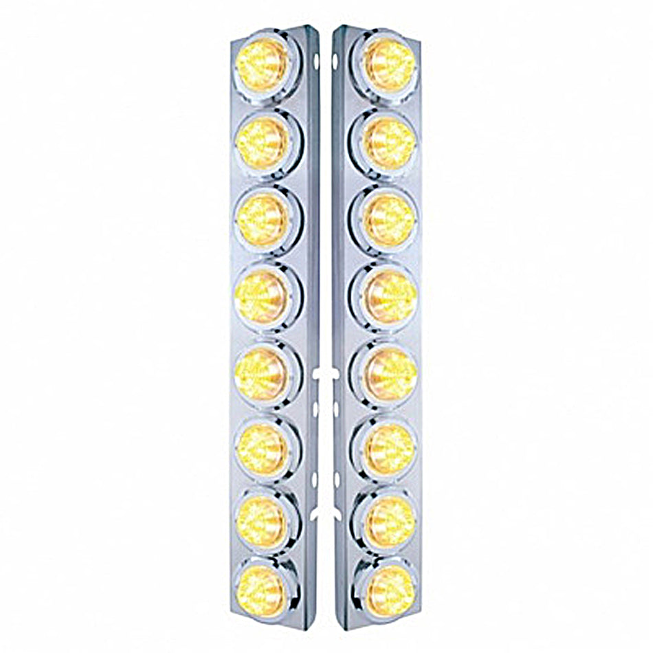 Stainless Steel Front Air Cleaner Bracket With 16 X 9 LED 2" Beehive Lights & Bezels For Peterbilt - Amber LED (Amber or Clear Lens)
