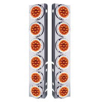 Stainless Steel Front Air Cleaner Bracket With 12 X 9 LED 2" Lights & Bezels For Peterbilt - Amber LEDs (Amber or Clear Lens)