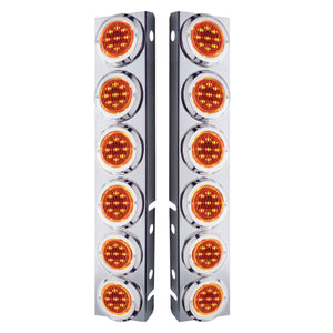 Stainless Steel Front Air Cleaner Bracket With 12 X 9 LED 2" Lights & Bezels For Peterbilt - Amber LEDs (Amber or Clear Lens)