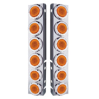 Stainless Steel Front Air Cleaner Bracket With 12 X 9 LED 2" Lights & Bezels For Peterbilt - Amber LEDs (Amber or Clear Lens)