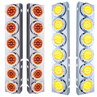 Stainless Steel Front Air Cleaner Bracket With 12 X 9 LED 2" Lights & Bezels For Peterbilt - Amber LEDs (Amber or Clear Lens)
