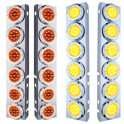 Stainless Steel Front Air Cleaner Bracket With 12 X 9 LED 2" Lights & Bezels For Peterbilt - Amber LEDs (Amber or Clear Lens)