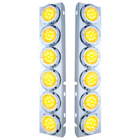 Stainless Steel Front Air Cleaner Bracket With 12 X 9 LED 2" Lights & Bezels For Peterbilt - Amber LEDs (Amber or Clear Lens)