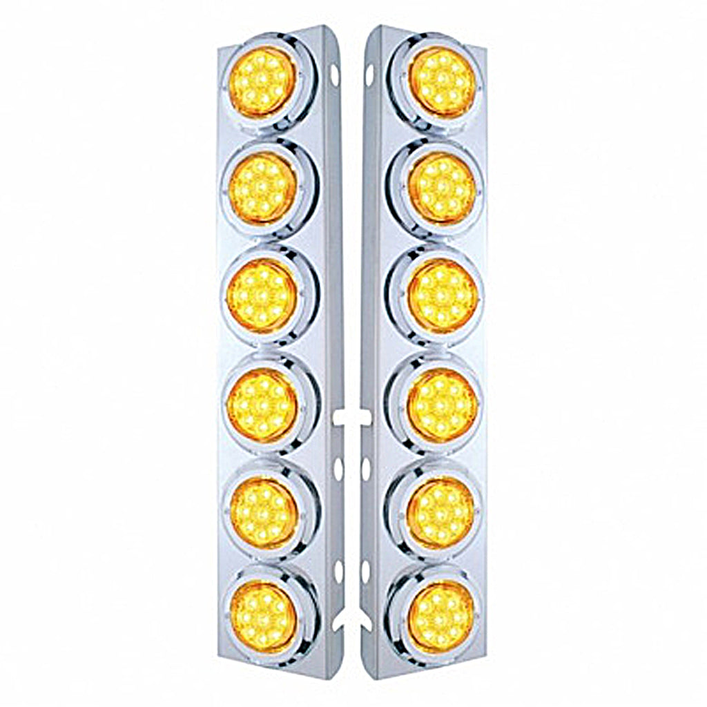 Stainless Steel Front Air Cleaner Bracket With 12 X 9 LED 2" Reflector Lights & Bezels For Peterbilt - Amber LED (Amber or Clear Lens)