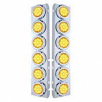 Stainless Steel Front Air Cleaner Bracket With 12 X 9 LED 2" Reflector Lights & Bezels For Peterbilt - Amber LED (Amber or Clear Lens)