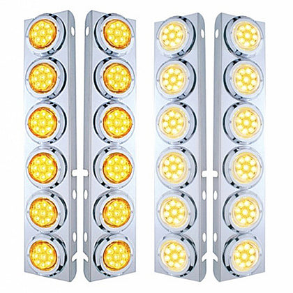 Stainless Steel Front Air Cleaner Bracket With 12 X 9 LED 2" Reflector Lights & Bezels For Peterbilt - Amber LED (Amber or Clear Lens)