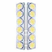 Stainless Steel Front Air Cleaner Bracket With 12 X 9 LED 2" Reflector Lights & Bezels For Peterbilt - Amber LED (Amber or Clear Lens)