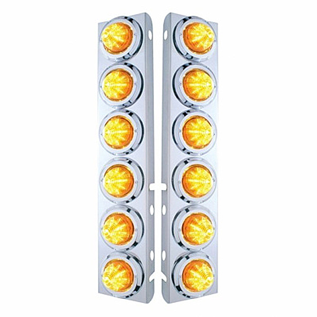 Stainless Steel Front Air Cleaner Bracket With 12 X 9 LED 2" Beehive Lights & Bezels For Peterbilt - Amber LEDs (Amber or Clear Lens)