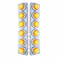 Stainless Steel Front Air Cleaner Bracket With 12 X 9 LED 2" Beehive Lights & Bezels For Peterbilt - Amber LEDs (Amber or Clear Lens)