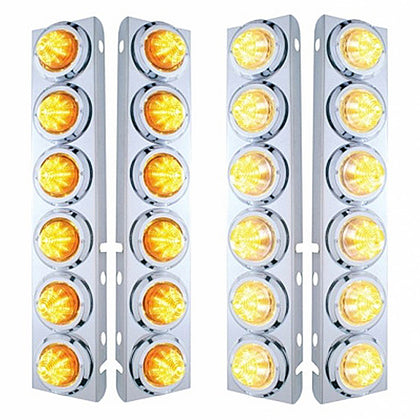 Stainless Steel Front Air Cleaner Bracket With 12 X 9 LED 2" Beehive Lights & Bezels For Peterbilt - Amber LEDs (Amber or Clear Lens)