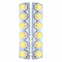 Stainless Steel Front Air Cleaner Bracket With 12 X 9 LED 2" Beehive Lights & Bezels For Peterbilt - Amber LEDs (Amber or Clear Lens)