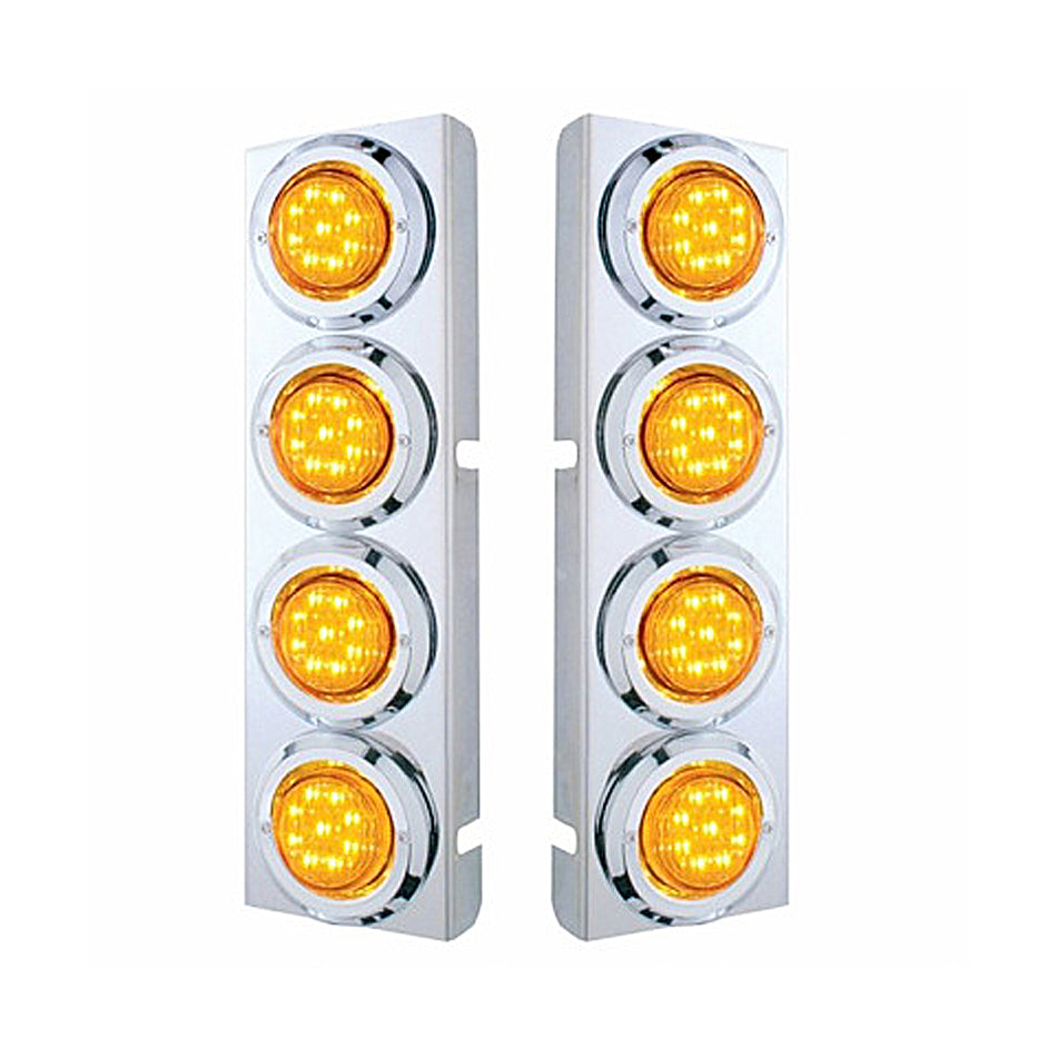 Stainless Steel Front Air Cleaner Bracket With 8 X 9 LED 2" Lights & Bezels For Peterbilt - Amber LED (Amber or Clear Lens)