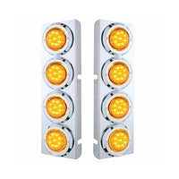 Stainless Steel Front Air Cleaner Bracket With 8 X 9 LED 2" Lights & Bezels For Peterbilt - Amber LED (Amber or Clear Lens)