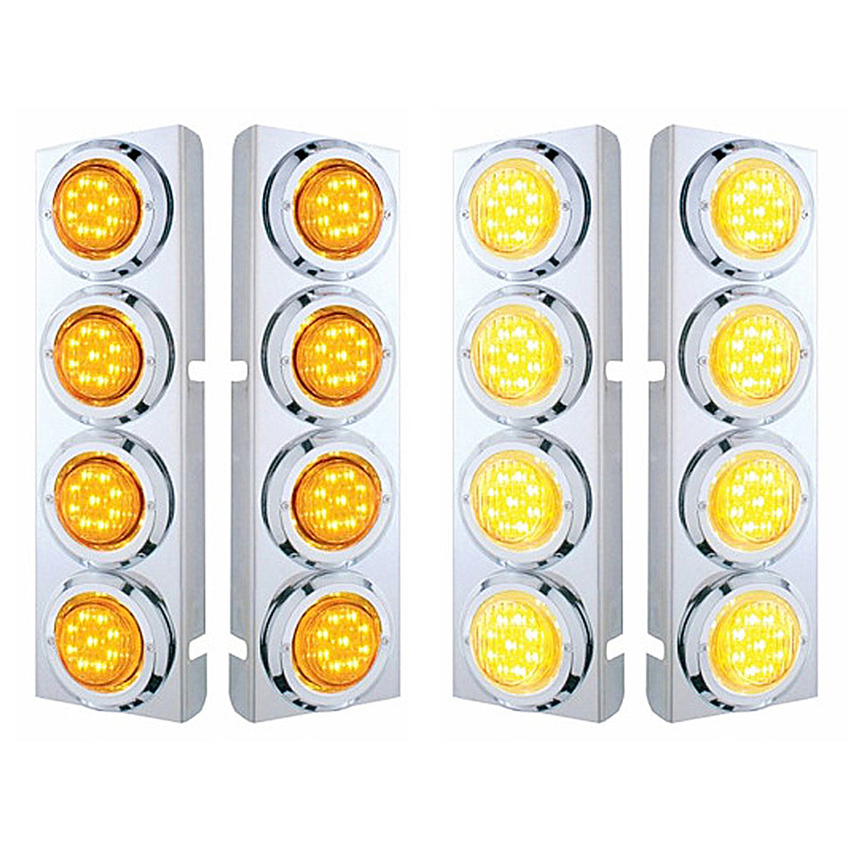 Stainless Steel Front Air Cleaner Bracket With 8 X 9 LED 2" Lights & Bezels For Peterbilt - Amber LED (Amber or Clear Lens)