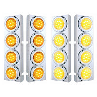 Stainless Steel Front Air Cleaner Bracket With 8 X 9 LED 2" Lights & Bezels For Peterbilt - Amber LED (Amber or Clear Lens)