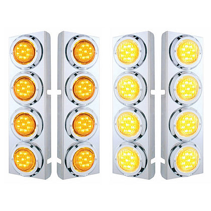 Stainless Steel Front Air Cleaner Bracket With 8 X 9 LED 2" Lights & Bezels For Peterbilt - Amber LED (Amber or Clear Lens)
