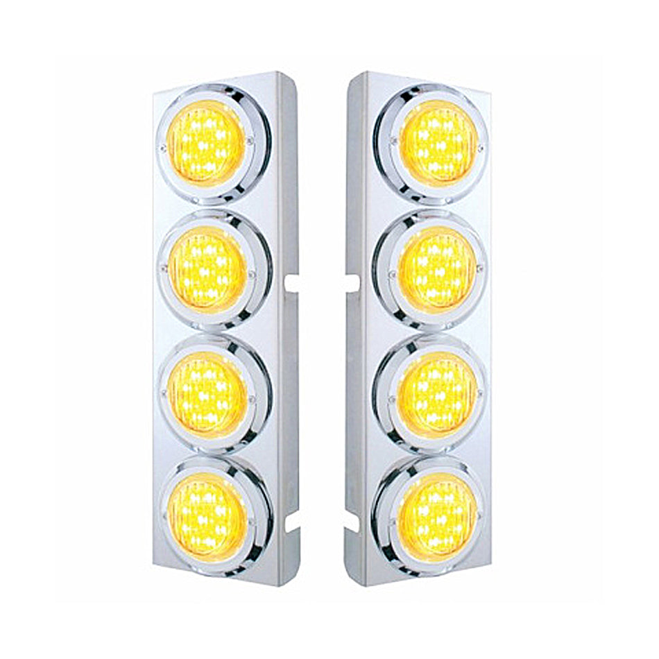 Stainless Steel Front Air Cleaner Bracket With 8 X 9 LED 2" Lights & Bezels For Peterbilt - Amber LED (Amber or Clear Lens)