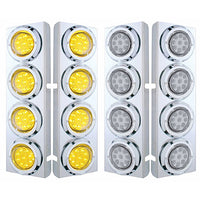 Stainless Steel Front Air Cleaner Bracket With 8 X 9 LED 2" Reflector Lights & Bezels For Peterbilt - Amber LEDs (Amber or Clear Lens)