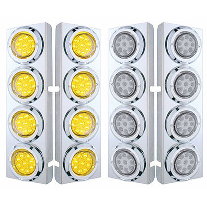 Stainless Steel Front Air Cleaner Bracket With 8 X 9 LED 2" Reflector Lights & Bezels For Peterbilt - Amber LEDs (Amber or Clear Lens)