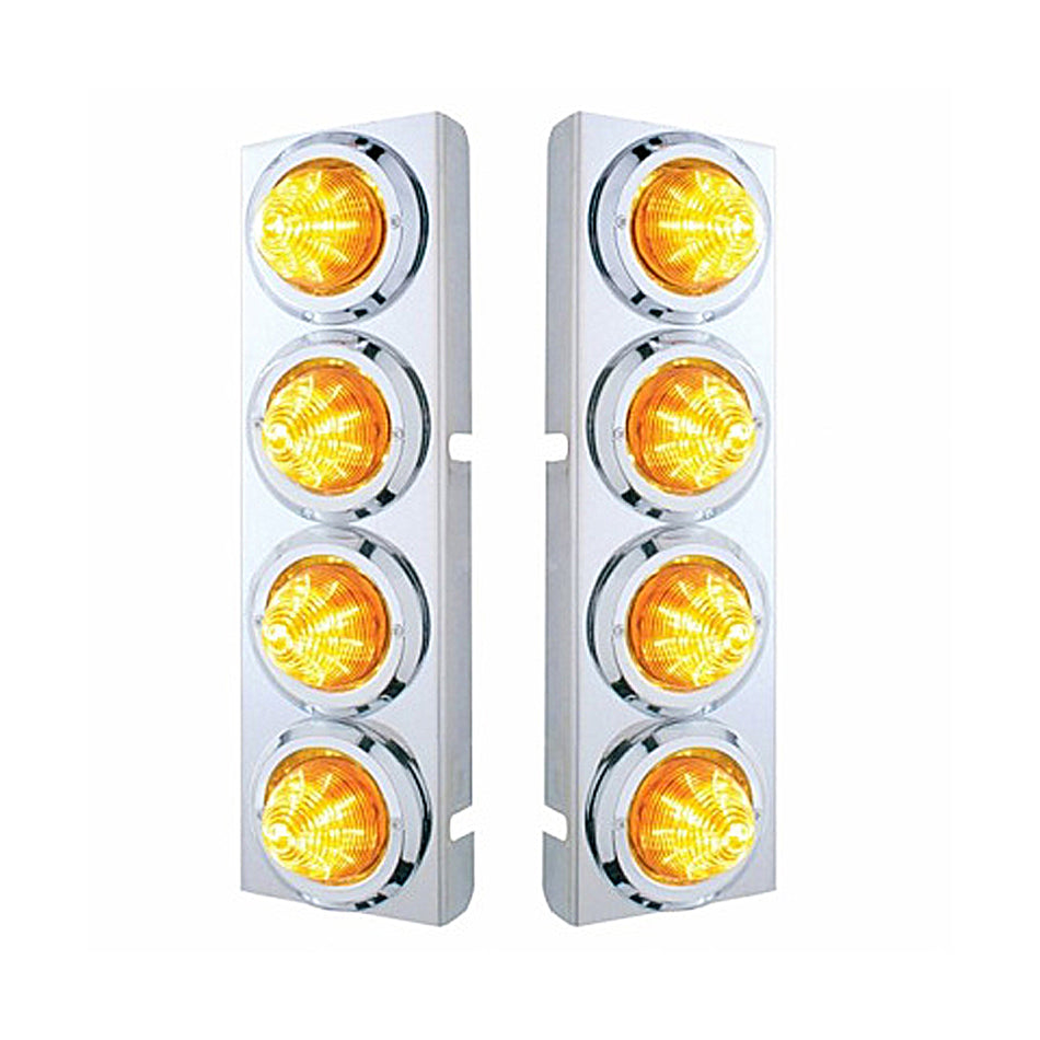 Stainless Steel Front Air Cleaner Bracket With 8 X 9 LED 2" Beehive Lights & Bezels For Peterbilt - Amber LEDs (Amber or Clear Lens)