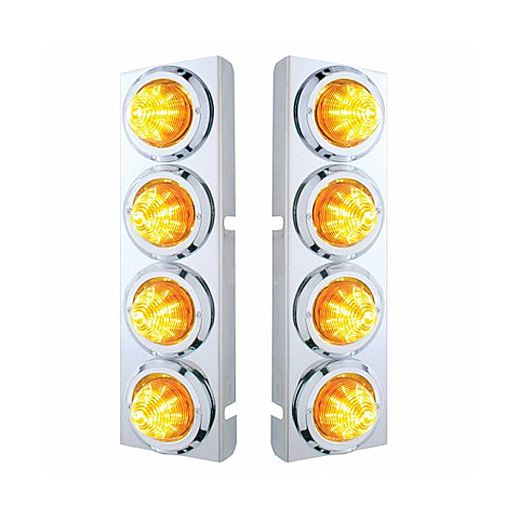 Stainless Steel Front Air Cleaner Bracket With 8 X 9 LED 2" Beehive Lights & Bezels For Peterbilt - Amber LEDs (Amber or Clear Lens)