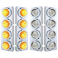 Stainless Steel Front Air Cleaner Bracket With 8 X 9 LED 2" Beehive Lights & Bezels For Peterbilt - Amber LEDs (Amber or Clear Lens)