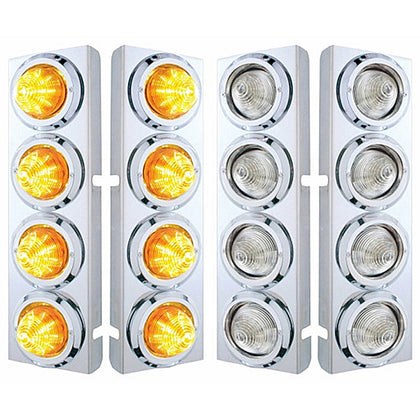 Stainless Steel Front Air Cleaner Bracket With 8 X 9 LED 2" Beehive Lights & Bezels For Peterbilt - Amber LEDs (Amber or Clear Lens)