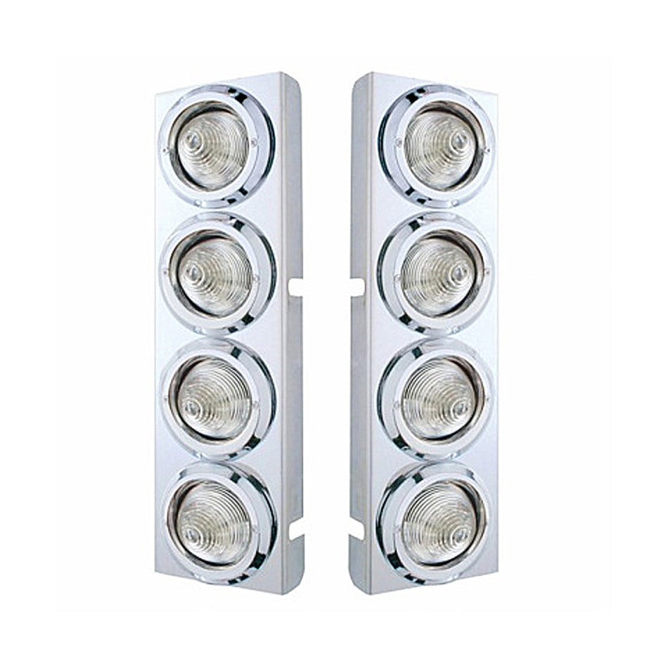 Stainless Steel Front Air Cleaner Bracket With 8 X 9 LED 2" Beehive Lights & Bezels For Peterbilt - Amber LEDs (Amber or Clear Lens)