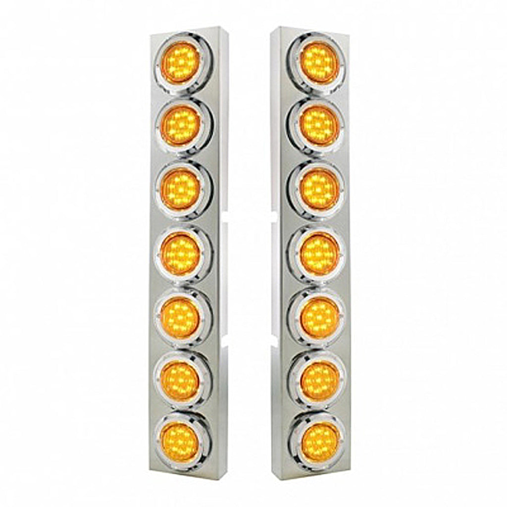 Stainless Steel Front Air Cleaner Bracket With 14 X 9 LED 2" Lights & Bezel For Kenworth - Amber LEDS (Amber or Clear Lens)