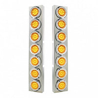 Stainless Steel Front Air Cleaner Bracket With 14 X 9 LED 2" Lights & Bezel For Kenworth - Amber LEDS (Amber or Clear Lens)