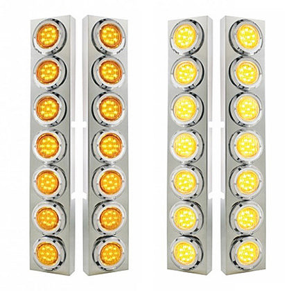 Stainless Steel Front Air Cleaner Bracket With 14 X 9 LED 2" Lights & Bezel For Kenworth - Amber LEDS (Amber or Clear Lens)