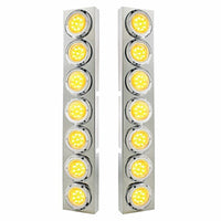 Stainless Steel Front Air Cleaner Bracket With 14 X 9 LED 2" Lights & Bezel For Kenworth - Amber LEDS (Amber or Clear Lens)