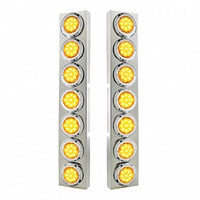 Stainless Steel Front Air Cleaner Bracket With 14 X 9 Amber LED 2" Reflector Lights & Bezel For Kenworth - Amber LEDs (Amber or Clear Lens)