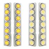 Stainless Steel Front Air Cleaner Bracket With 14 X 9 Amber LED 2" Reflector Lights & Bezel For Kenworth - Amber LEDs (Amber or Clear Lens)